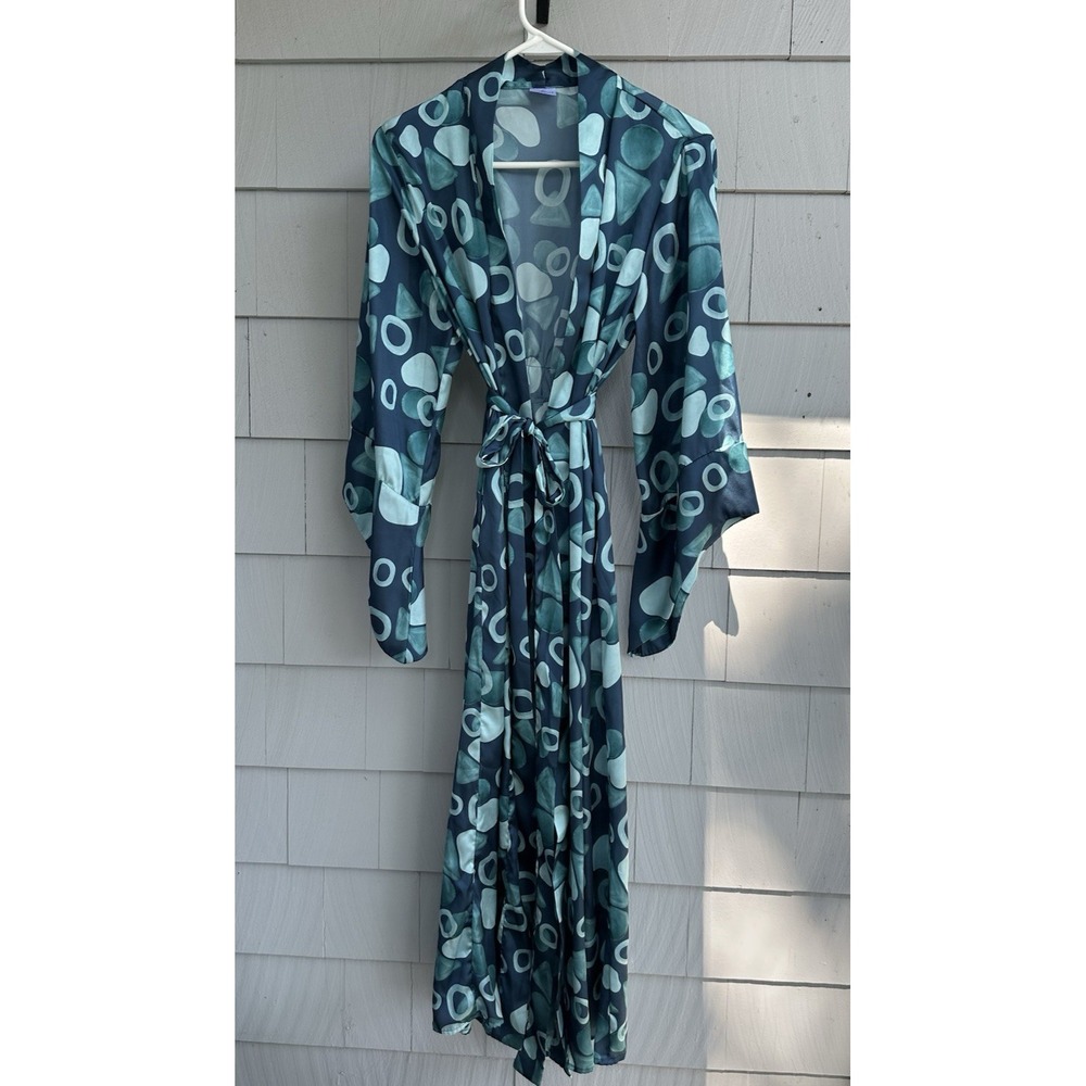 Amarelle Swimwear "One Moment" Kimono Cover-Up –‎ Teal Print, OS, Belted Robe - Picture 2 of 7